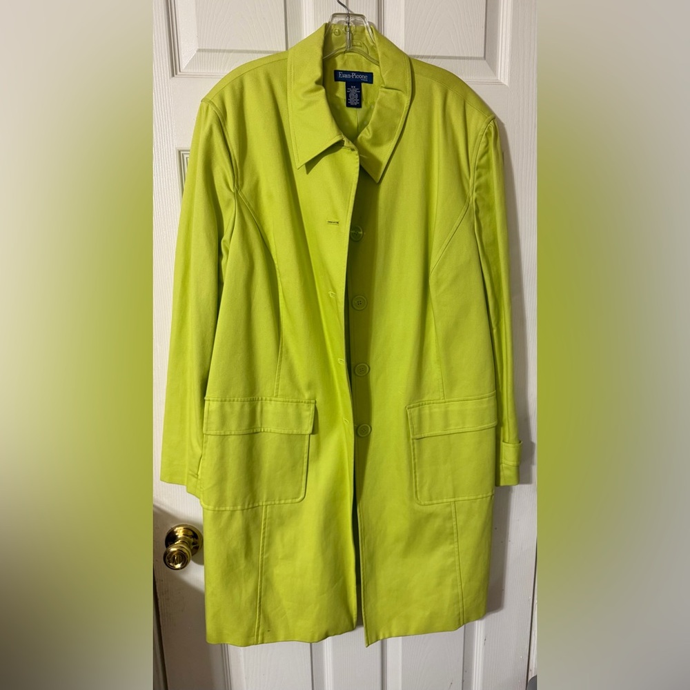 Evan Picone Lime Green Button-Front Trench Coat - Picture 8 of 11